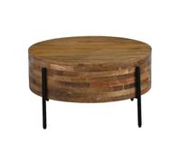 WOHNLING Table Basse 70 x 70 x 36 cm Mangue Bois Massif Métal Marron Fait m | table de salon ronde avec pieds métalliques, table de canapé plate, table de salon stable, surface de rangement spacieuse