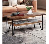 WOHNLING Table Basse 90x50x40 cm Bois Massif Sheesham Métal Rangement