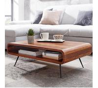 WOHNLING Table Basse 90x55x30 cm Bois Massif Sheesham Métal avec Rangement