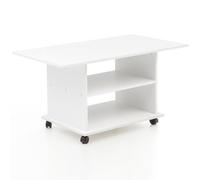 WOHNLING Table Basse 95x54,5x51 cm Blanche Pivotant à roulettes