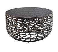 WOHNLING Table Basse Aluminium Verre 60cm Noir - Table de Salon Ronde Métal - Table Basse Design - Table de Salon Moderne Aspect Grille - Table d'appoint Salon Fait Main