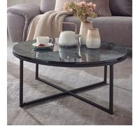 Table basse ronde 80x80x36 cm aspect marbre et métal noir