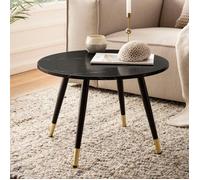 WOHNLING Table Basse Café de Salon Canapé Aspect Marbre Noir 60 cm Ronde Moderne
