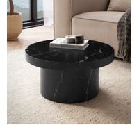WOHNLING Table Basse Canapé de Salon 60 cm Aspect Marbre Ronde Moderne Noir