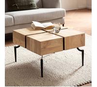 WOHNLING Table Basse Carrée Bois Massif Métal 60x60x40 cm Table Salon Moderne