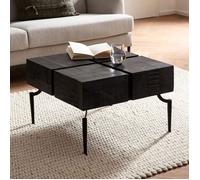 WOHNLING Table Basse Carrée Bois Massif Métal 60x60x40 cm Table Salon Noir
