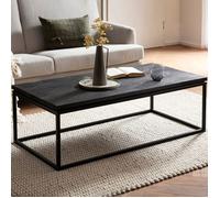 WOHNLING Table Basse Carrée Bois Massif Noir 120cm Table de Canapé Salon Moderne