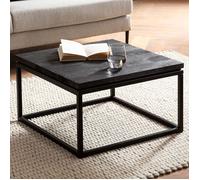 WOHNLING Table Basse Carrée Bois Massif Noir 60 cm Table de Canapé Salon Moderne