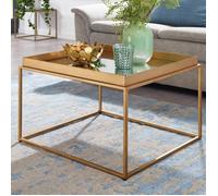 WOHNLING Table Basse Carrée Verre 60x60x41 cm Petite Table de Salon Moderne Or