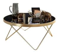 WOHNLING Table Basse Dana Ø 82 cm Table d'appoint Noir/Or Mat métal/Verre | Table avec Plateau en Verre | Table de Rangement Moderne | Grande Table de Salon | Table en Verre avec Structure en métal