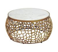 WOHNLING Table Basse Design en métal doré avec Plateau en marbre Blanc 60 cm Rond - Table de Salon Moderne en Aluminium - Table d'appoint de Salon en Aluminium Faite à la Main