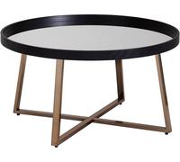 WOHNLING Table basse design ronde Ø 78 cm or foncé avec plateau en verre miroir, table de salon noir piètement métal, grande table d'appoint