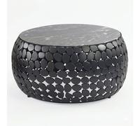 WOHNLING Table Basse Design Ronde 65 cm en Aluminium et Plateau en marbre Noir - Table de Salon alu - Table de canapé métal - Table d'appoint Salon - Fait Main
