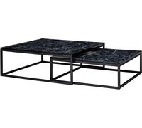WOHNLING Table basse design, set de 2 tables noires, aspect marbre, tables basses 2 pièces, piètement métal, tables de salon nobles, tables gigognes modernes