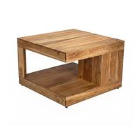 WOHNLING Table Basse en Acacia Massif 60cm - Table de Salon carrée avec Compartiment de Rangement - Table de canapé Design en Bois - Table de Salon Ouverte - Table d'appoint Naturelle Faite à la Main