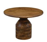 WOHNLING Table Basse en Bois de manguier Massif 60cm Nature Rond - Table de Salon Design - Table de canapé en Bois - Table Basse Pied Colonne - Table d'appoint Massive Faite à la Main