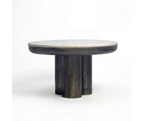 WOHNLING Table basse en métal avec plateau en marbre blanc 60cm Rond - Table de salon design en aluminium - Table basse lounge en aluminium avec pied colonne - Table d'appoint moderne - Table à café é