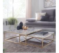 Table basse gigogne en marbre blanc - WOHNLING - Design moderne - Structure en métal doré