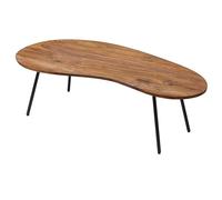 WOHNLING Table Basse Forme Haricot 122x63x36 cm Sheesham Pieds Métal Noire | table haricot rétro massive, bout de canapé style années 50, pièce unique faite main, table de salon avec veinure