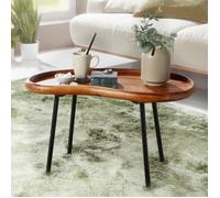 WOHNLING Table Basse Forme Haricot 71x40x42 cm Sheesham Massif Pieds Métal