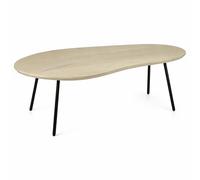 WOHNLING Table Basse Forme Rein en Bois de manguier Massif Blanc délavé 122 cm - Table de Salon en Bois - Table de canapé rétro - Table d'appoint piètement métal - Table Design Faite Main