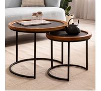 Lot de 2 tables basses gigognes rondes 60 et 44 cm aspect pierre Bois