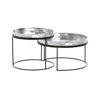 WOHNLING Table Basse Lot de 2 Métal Argentée Noire Aspect Martelé Ronde