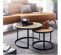 WOHNLING Table Basse Lot de 2 Ronde 60x60x41 cm Bois Massif Métal