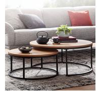 WOHNLING Set de 2 Table Basse Bois/métal Table Basse Ronde chêne Moderne | Table d'appoint Design 2 Parties | Tables de Salon Rondes | Tables gigognes en Bois