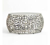 WOHNLING Table Basse Métal Argent 60cm Table de Salon Aluminium Ronde - Table de Salon Design avec Structure en Branches - Petite Table Basse Moderne - Table d'appoint Salon Fait Main