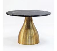 WOHNLING Table basse métal avec plateau en marbre noir 60cm Rond - Table de salon moderne Aluminium Or - Table de canapé design Alu - Table de salon aspect rainuré - Table d'appoint élégante Faite à l