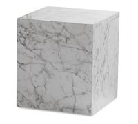 WOHNLING Table basse Monobloc 40 x 40 x 45 cm Blanc brillant avec aspect marbre Table de salon carrée Design Table d'appoint Lounge en forme de cube