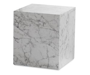 WOHNLING Table basse Monobloc 40 x 40 x 45 cm Blanc brillant avec aspect marbre Table de salon carrée Design Table d'appoint Lounge en forme de cube