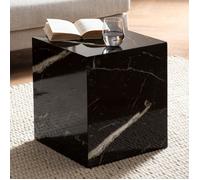 WOHNLING Table Basse Monobloc 40x40x45 cm Noire Brillante Effet Marbre