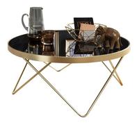 WOHNLING Table Basse Dana Ø 82 cm Table d'appoint Noir/Or Mat métal/Verre | Table avec Plateau en Verre | Table de Rangement Moderne | Grande Table de Salon | Table en Verre avec Structure en métal