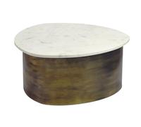 WOHNLING Table Basse Or 63cm avec Plateau en marbre Blanc - Table de Salon Alu Forme Organique - Table de canapé Aluminium Moderne - Table d'appoint Design Piètement métallique Fait Main