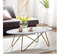 WOHNLING Table Basse Ovale 120x60x40 cm Blanche Effet Marbre Métal