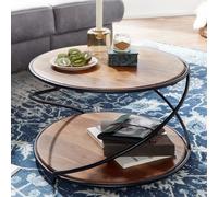 WOHNLING Table Basse Ronde 58x58x35 cm Bois Massif Sheesham Métal | table de salon marron foncé, bout de canapé massif, table à café petite, pièce unique faite main, table d'appoint pour salon