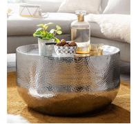 WOHNLING Table Basse Ronde 60x60x35 cm Aluminium Argentée Aspect Martelé
