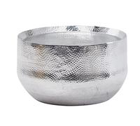 WOHNLING Table Basse Ronde 60x60x35 cm Aluminium Argentée Aspect Martelé | table de salon orientale, table à café alu plate, bout de canapé métal, fait main, chaque pièce est unique