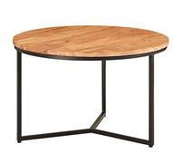 WOHNLING Table Basse Ronde 60x60x38 cm Bois Massif Acacia Métal Petite | table de salon avec grande surface de rangement, table à café massive charmant, pièce unique faite main, bout de canapé