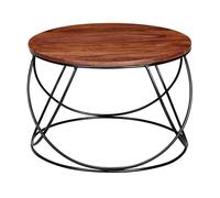 WOHNLING Table Basse Ronde 60x60x40 cm Bois Massif Sheesham Métal Marron
