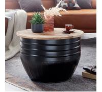 WOHNLING Table basse ronde 60x60x41 cm manguier massif rangement Noir