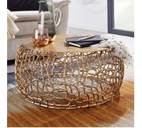 WOHNLING Table Basse Ronde 66x66x30 cm Aluminium Dorée Structure Branche