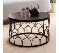 Table basse ronde 60x60x36 cm en manguier et fer noir