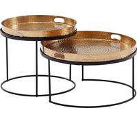 WOHNLING Table Basse Lot de 2 Tables gigognes en métal doré/Noir Finition martelée Ronde | Table Basse Plateau Amovible | Tray Table canapé 2 pièces Moderne | Table d'appoint Ronde