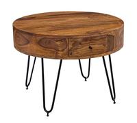 WOHNLING Table Basse Sheesham Bois Massif/Métal 60x44,5x60 cm Table de Salon, Table d'appoint Design avec tiroirs, Petite Table de Salon Ronde Marron