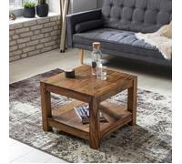 WOHNLING Table Basse Solide Sheesham Bois 60 x 60 cm Table Design Table de Salon de Style campagnard Brun foncé