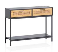 Wohnling Table console noire 100 x 30 x 75 cm, design buffet, table de rangement, étroite avec treillis viennois - Table de couloir avec tiroirs et étagère - Table d'entrée longue haute en rotin