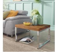 WOHNLING Table d' appoint en bois massif Sheesham café style chalet de cadre table de salon en métal brun foncé naturel